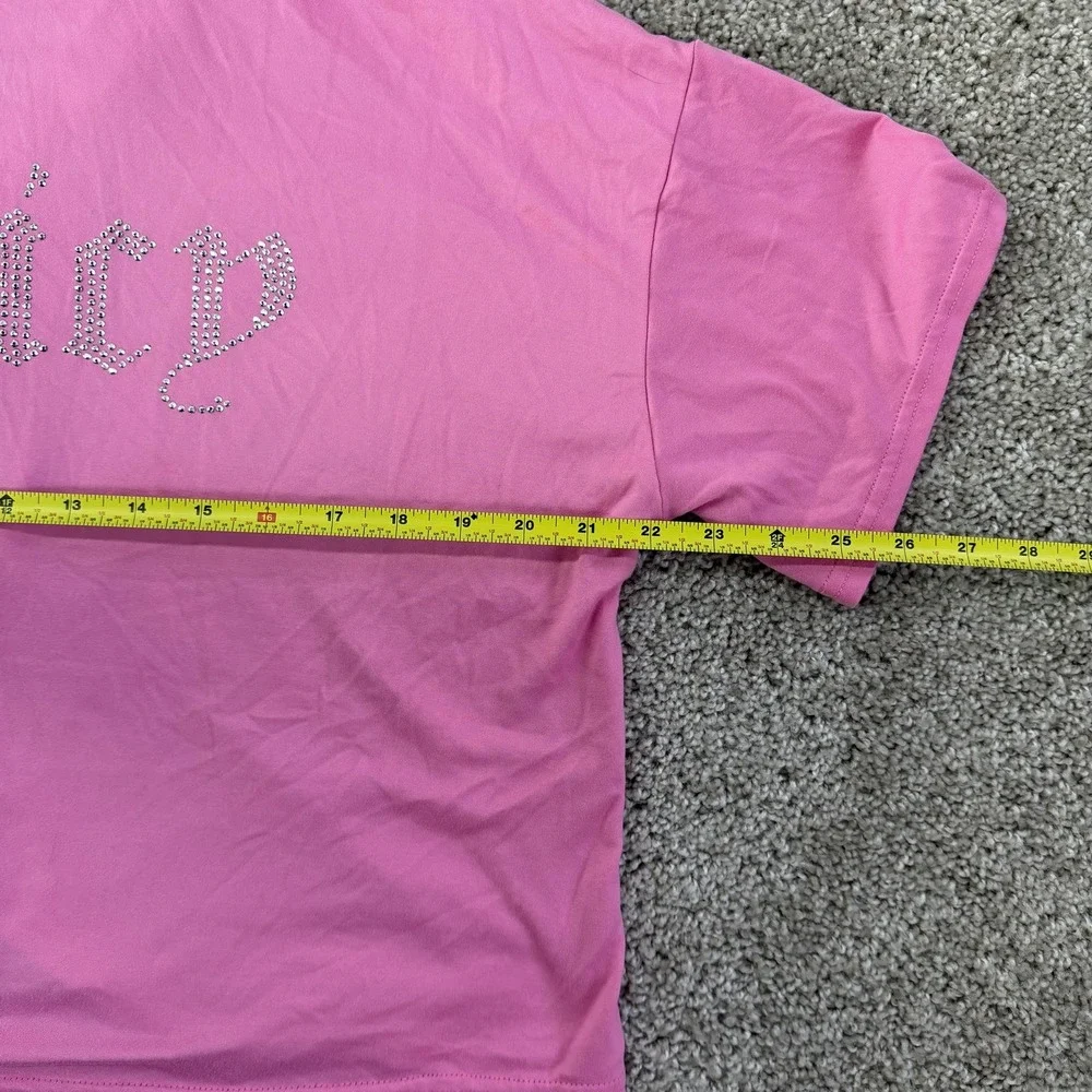 Juicy Couture Pajama Top Womens Medium Pink Jersey Rhinestone Button Sleepwear